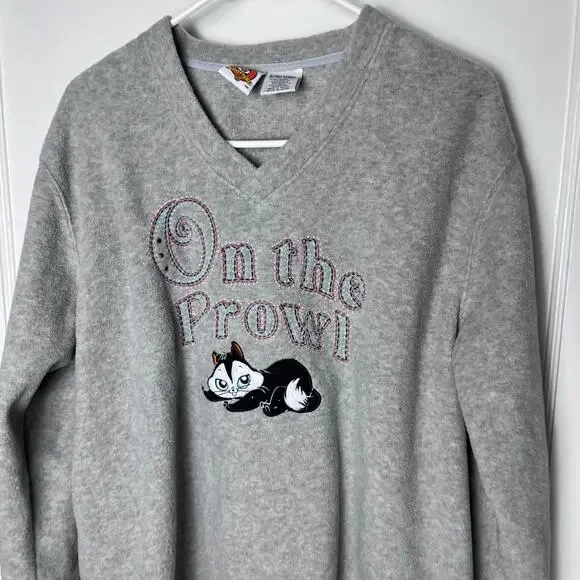 VTG Looney Tunes Penelope Pussycat Gray Fleece V Neck Sweatshirt Women XL - Picture 2 of 7